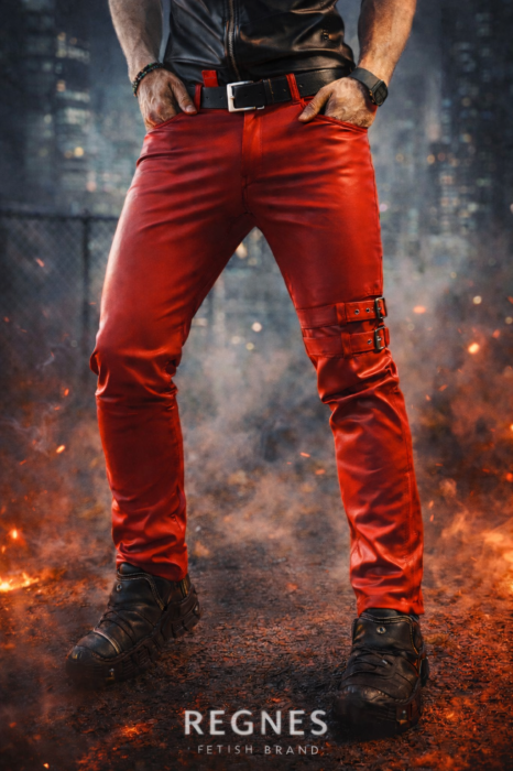 RMTommaso002 - red wetlook trousers - sizes: S,M,L,XL,XXL